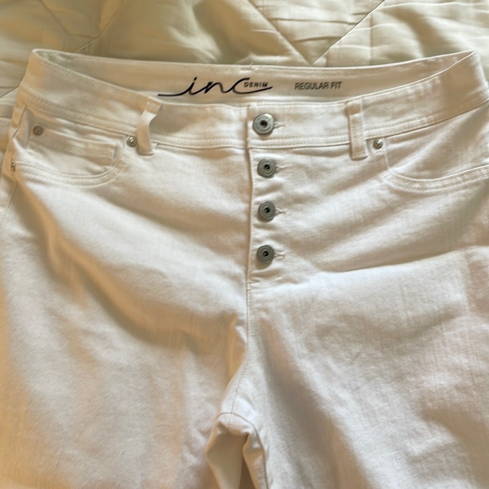 INC button fly ankle length fringe jeans size 12